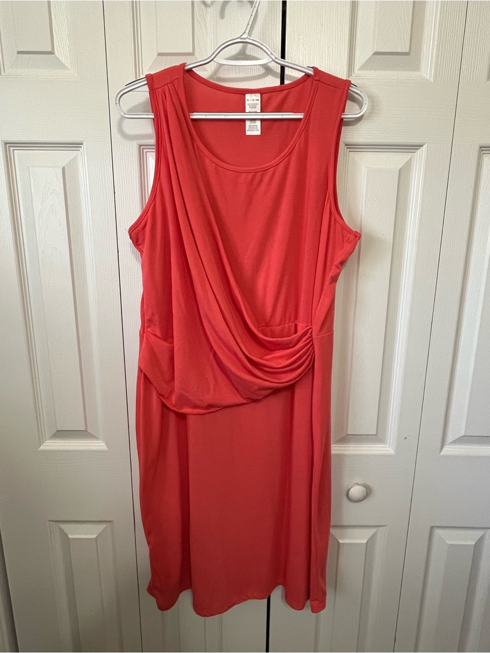 Sleeveless Draped Midi Dress in Coral